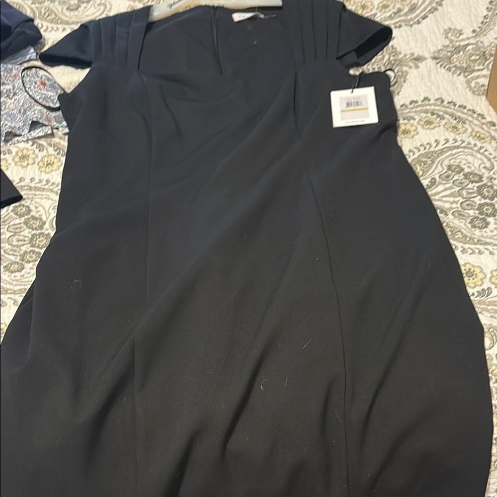 Calvin Klein Black Sheath Dress Asymmetrical Neckline